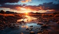 Sunset over the tranquil coastline, a picturesque nature masterpiece generated by AI