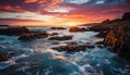 Sunset over tranquil coastline, water reflects the beauty of nature generated by AI Royalty Free Stock Photo