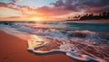 Sunset over the tranquil coastline, waves reflecting golden twilight beauty generated by AI