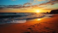 Sunset over the tranquil coastline, waves reflecting golden twilight beauty generated by AI