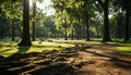 Sunset over the tranquil forest, a perfect summer day generated by AI Royalty Free Stock Photo