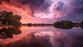Sunset over tranquil landscape, nature beauty reflected in water generated by AI Royalty Free Stock Photo