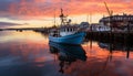 Sunset over the tranquil nautical vessel reflects nature generated by AI Royalty Free Stock Photo