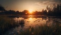 Sunset over tranquil pond, nature beauty reflected generated by AI Royalty Free Stock Photo