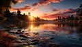 Sunset over tranquil pond, nature beauty reflected in vibrant colors generated by AI Royalty Free Stock Photo