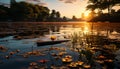 Sunset over a tranquil pond reflects the beauty of nature generated by AI Royalty Free Stock Photo