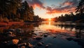 Sunset over the tranquil pond reflects the vibrant colors generated by AI Royalty Free Stock Photo