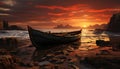 Sunset over the tranquil sea, a nautical vessel sails into dusk generated by AI Royalty Free Stock Photo