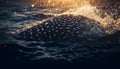 Sunset over tranquil seascape, fish swimming in rippled water generated by AI Royalty Free Stock Photo