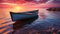 Sunset over tranquil seascape, nautical vessel reflects beauty in nature generated by AI Royalty Free Stock Photo