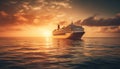 Sunset over tranquil seascape, a nautical vessel sails towards relaxation generated by AI Royalty Free Stock Photo