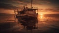 Sunset over tranquil water, nautical vessel reflects beauty in nature generated by AI Royalty Free Stock Photo