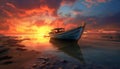 Sunset over tranquil water, nautical vessel sails into dusk generated by AI Royalty Free Stock Photo