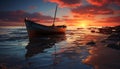 Sunset over tranquil water, a nautical vessel sails into dusk generated by AI Royalty Free Stock Photo