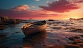 Sunset over tranquil water, a nautical vessel sails into dusk generated by AI Royalty Free Stock Photo