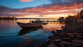 Sunset over tranquil water, nautical vessel sails generated by AI Royalty Free Stock Photo