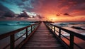 Sunset over tranquil water, wood jetty reflects beauty in nature generated by AI Royalty Free Stock Photo