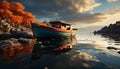 Sunset over tranquil waters, fishing boat reflects nautical beauty generated by AI Royalty Free Stock Photo