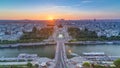 Sunset over Trocadero timelapse with the Palais de Chaillot seen from the Eiffel Tower in Paris, France. Royalty Free Stock Photo