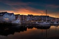 Sunset over Tromso harbor, Norway Royalty Free Stock Photo