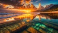 sunset over tropical beach Royalty Free Stock Photo