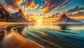 sunset over tropical beach Royalty Free Stock Photo