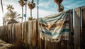 Sunset over tropical palm trees and coastline generated by AI Royalty Free Stock Photo