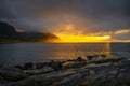 Sunset over Tungeneset beach on Senja island in northern Norway