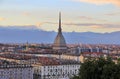 Sunset over the Turin city center with Mole Antonelliana, Turin,Italy,Europe