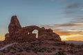 Sunset over Turret Arch in the Arches National Park Royalty Free Stock Photo