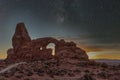 Sunset over Turret Arch in the Arches National Park Royalty Free Stock Photo