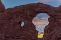 Sunset over Turret Arch in the Arches National Park Royalty Free Stock Photo