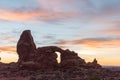 Sunset over Turret Arch in the Arches National Park Royalty Free Stock Photo