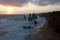 The sunset over the Twelve Apostles on the Great Ocean Road in Australia Royalty Free Stock Photo