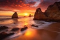 Sunset over the Twelve Apostles, Great Ocean Road, Victoria, Australia, Sunset at the beach in Lagos, Portugal, captured through a