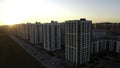 Sunset over typical panel block apartment buildings. Stock footage. Aerial view of beautiful sunset above the sleeping Royalty Free Stock Photo