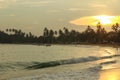 Sunset over the Unawatuna beach, Sri Lanka Royalty Free Stock Photo