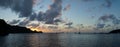 Sunset over Union Island with Sail boat yachts in the Tobago Cays near Saint Vincent and the Grenadines, Caribbean. Royalty Free Stock Photo