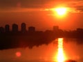 Sunset over urban skyline