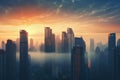 Sunset over urban skyline with misty atmosphere Royalty Free Stock Photo