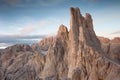 Sunset over the Vajolet towers in Dolomites Royalty Free Stock Photo