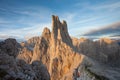 Sunset over the Vajolet towers in Dolomites Royalty Free Stock Photo