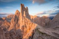 Sunset over the Vajolet towers in Dolomites Royalty Free Stock Photo