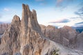 Sunset over the Vajolet towers in Dolomites Royalty Free Stock Photo