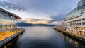 Sunset over the Vancouver Harbour between the Seaplane Terminal and the Canada Place Cruise Terminal in Downtown Vancouver