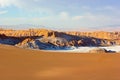 Unearthly landscape of sand and rock formations of Atacama Desert, Chile, South America.