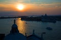 Sunset over Venice. View from the bell tower of the Cathedral of San Giorgio Maggiore. Italy Royalty Free Stock Photo