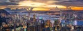 Sunset over Victoria Harbor as viewed atop Victoria Peak with Ho Royalty Free Stock Photo