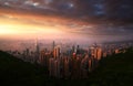 Sunset over Victoria Harbor from Victoria Peak Royalty Free Stock Photo