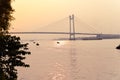 Sunset over Vidyasagar Setu a modern Cantilever Spar Cable-Stayed Bridge in a summer evening on the river Hooghly. Silhouette Royalty Free Stock Photo